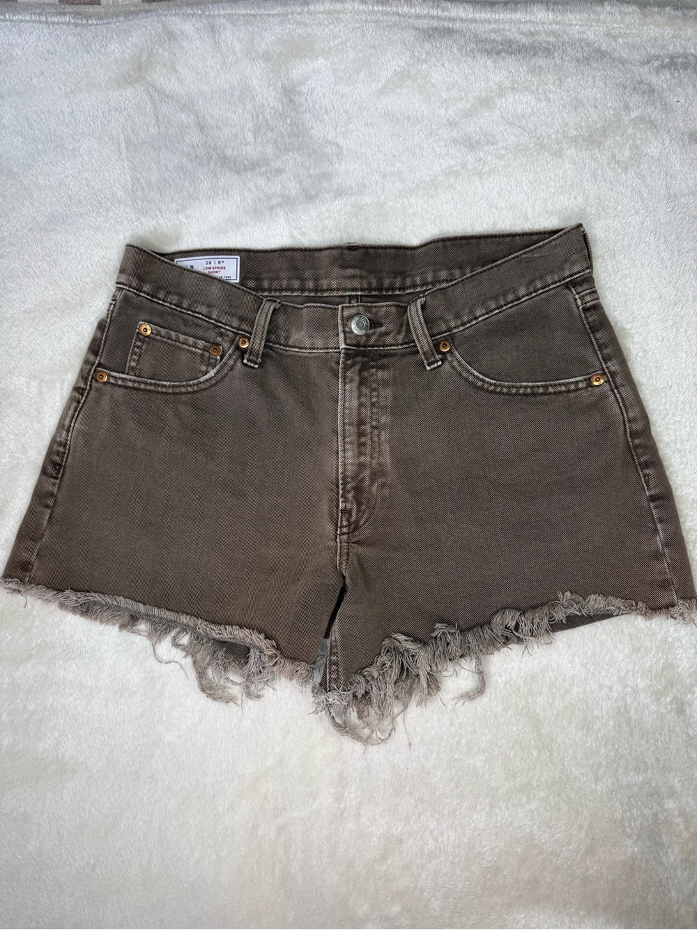 GAP Low Stride Brown Denim Shorts Raw Frayed Hem Size 28/6